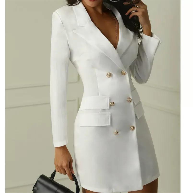 Elegant Black and White Ladies Blazer Dress - Autumn Winter Long Sleeve Jacket Coat - Oversized Slim Bodycon Dress for Women image 3
