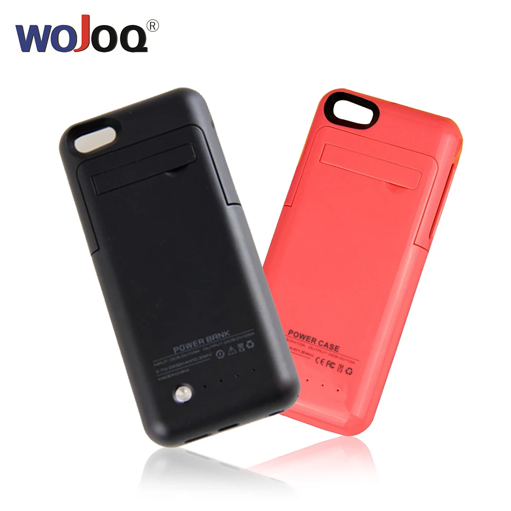 Koop WOJOQ Externe Backup Battery Charger Case Power Bank Pack Met Stand Powerbank Opladen Case voor iPhone 5 5 s 5C SE 2200 mah