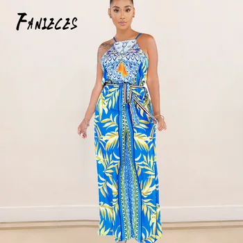 

Casual floral strap playsuits backless rompers women streetwear high waist 2020 summer beach female long pants jumpsuit outfit