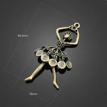 

50PCS 69.4x35mm Vintage Bronze Tone Dancer Girl Pendants Charms For Jewelry Accessories Charms