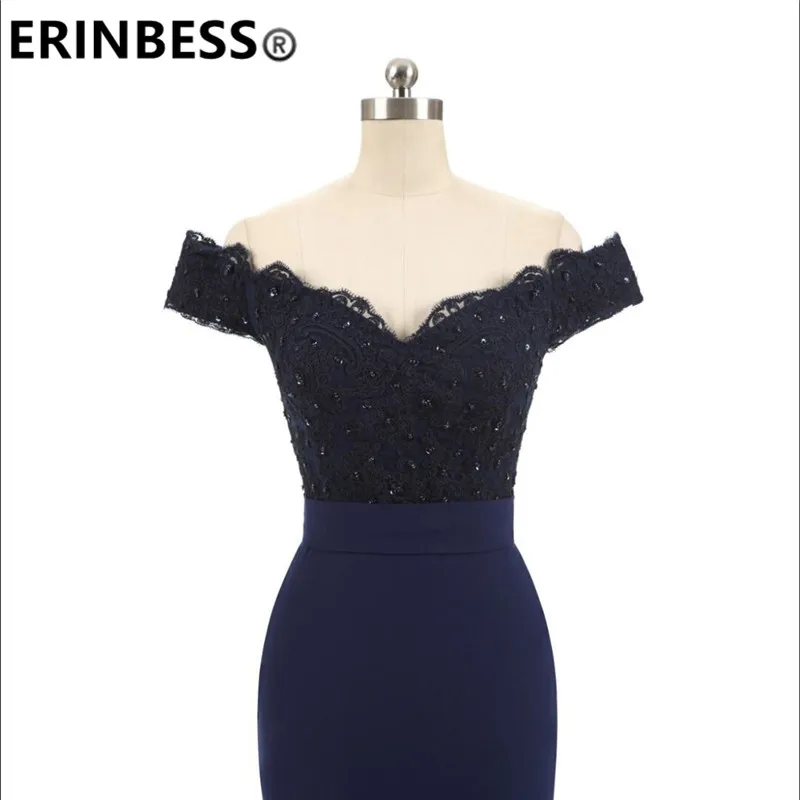ERINBESS Robe De Soiree Mermaid Navy Blue Long Prom Dresses Party Elegant Vestido De Festa Long Evening Gown 2019