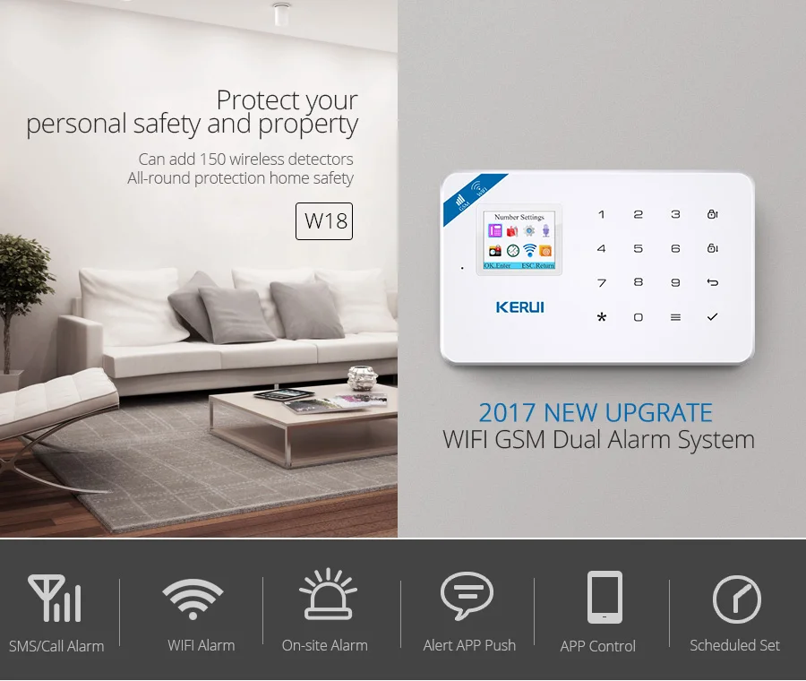 KERUI W18 TFT Экран WI-FI GSM охранных система сигнализации pir детектор движения приложение Управление детектор открытия двери и окна сигнализации