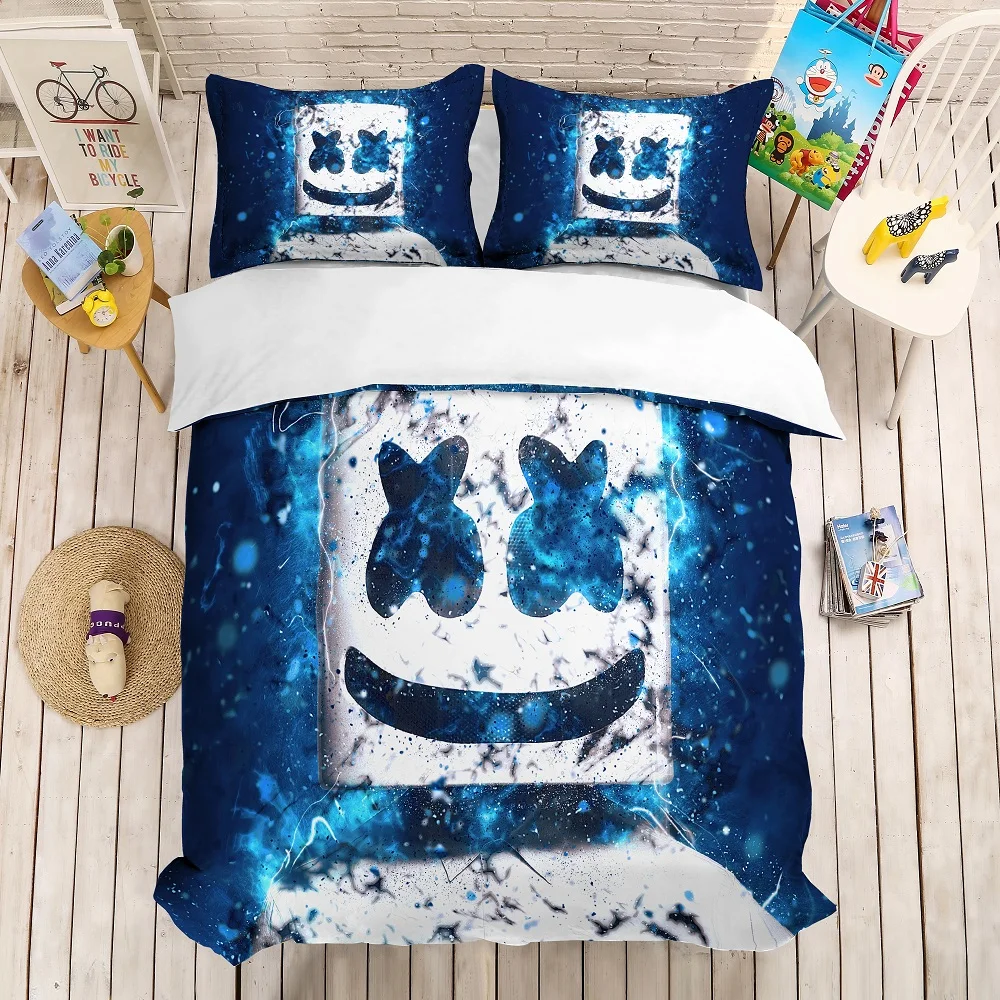 

3 Pieces Marshmello Bed Linen Set Blue Galaxy Bedding Set Cartoon Rabbit Smell Kid Home Duvet Cover Set AU/US/EU Size Bedclothes