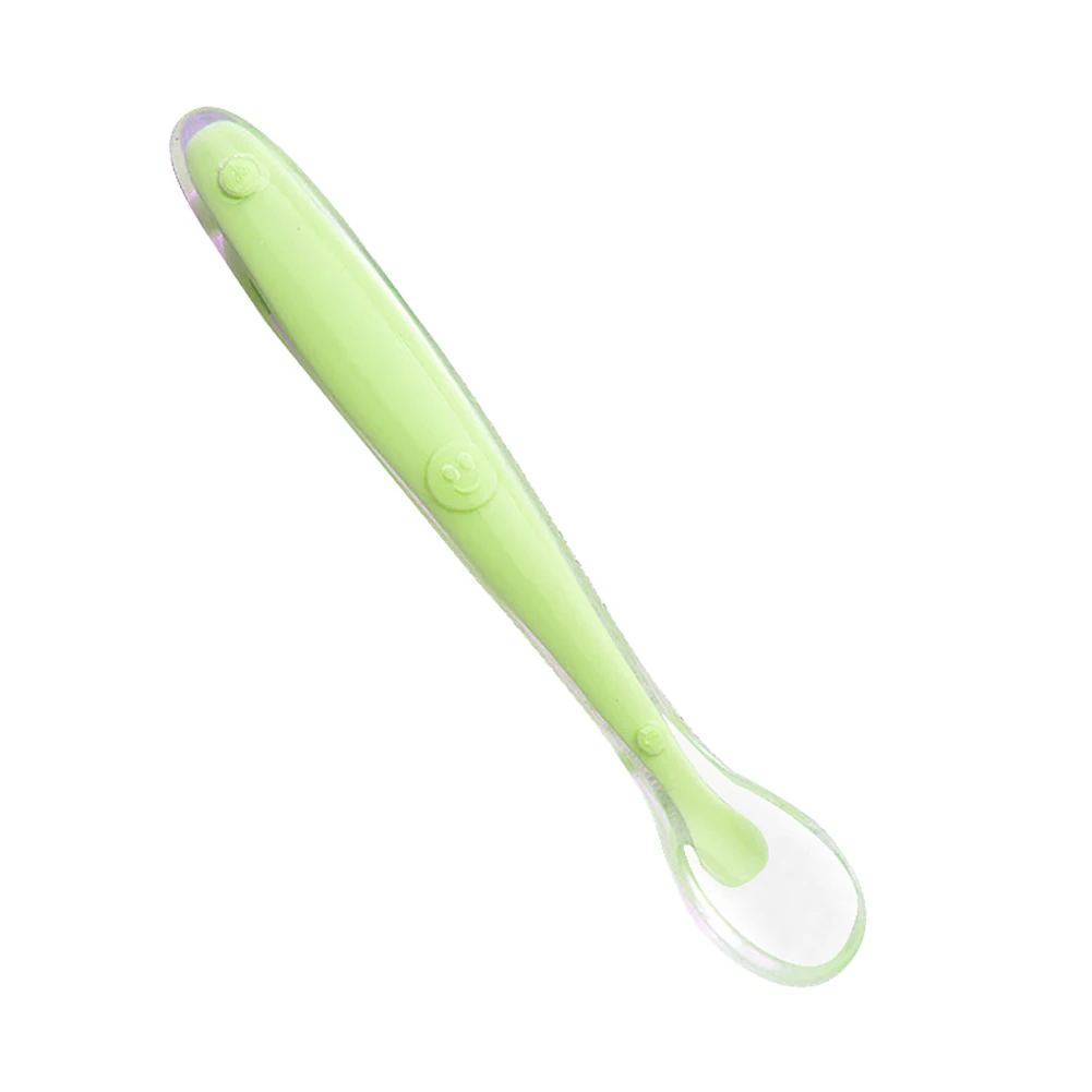 Мягкая Пищевая силиконовая ложка с длинной ручкой для малышей, обучающая ложка для кормления, столовые приборы - Цвет: Cyan