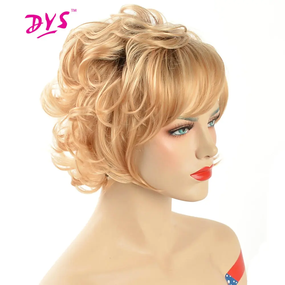 

Deyngs Short Ombre Bouncy Curly Wigs For Black Women Natural Synthetic Black To Blonde/Gray Color Brazilian Hair High Teperature