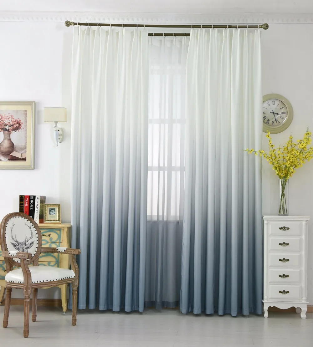 Grey Gradient Warna Gorden Untuk Ruang Tamu Katun Tirai Untuk Kamar