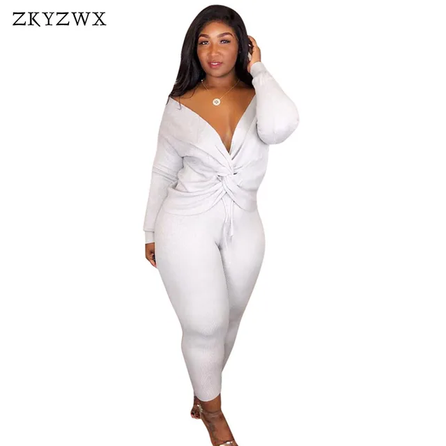 Special Price ZKYZWX Casual Two-Piece Suits Deep-V Backless Bandage Tops+Bodycon Pants Outfits Women Autumn Winter Knitted 2 Pcs Matching Sets Special Price ZKYZWX Casual Two-Piece Suits Deep-V Backless Bandage Tops+Bodycon Pants Outfits Women Autumn Winter Knitted 2 Pcs Matching Sets