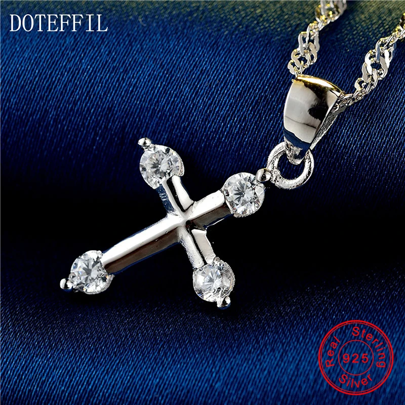Женское ожерелье из серебра 925 пробы с крестом циркония ААА|cross pendant necklace|women