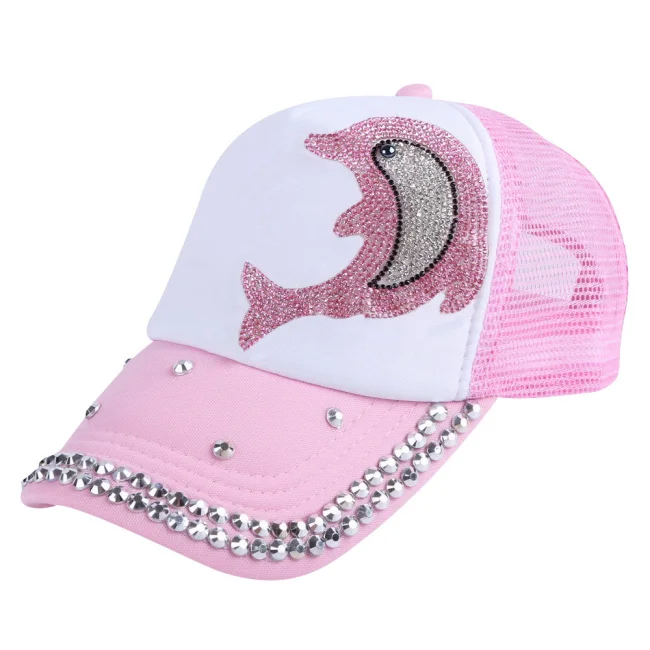 Детская мода характер бейсболка розовый хрустальный Дельфин дизайн животных Новинка snapback От 3 до 12 лет для мальчиков и девочек шапка - Цвет: NO 2