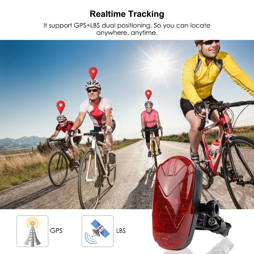 Le Jeune moderne.-Tracker GPS pour vélo étanche et feu arrière de camouflage-TKSTAR-moniteur GPS étanche, feu arrière, alarme de traînée, Mini moniteur GPS, vibrateur, pour bicyclette, application gratuite SOS