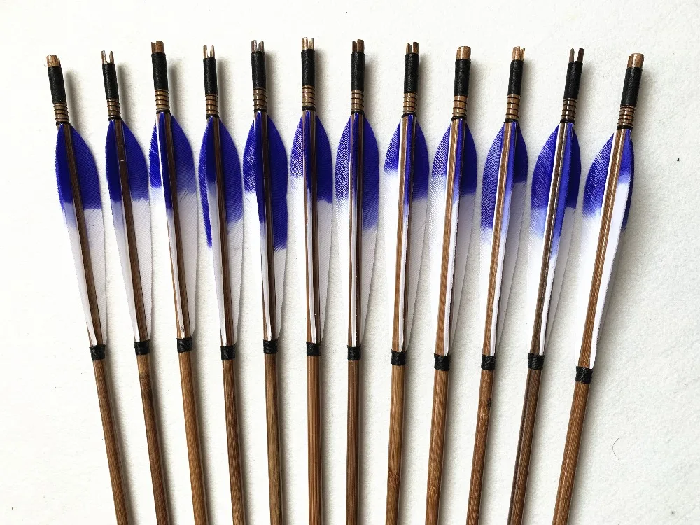 

12pcs Good Quality Handmade Bamboo Arrows Turkey Feather Special Winding 28-34'' Length Archery