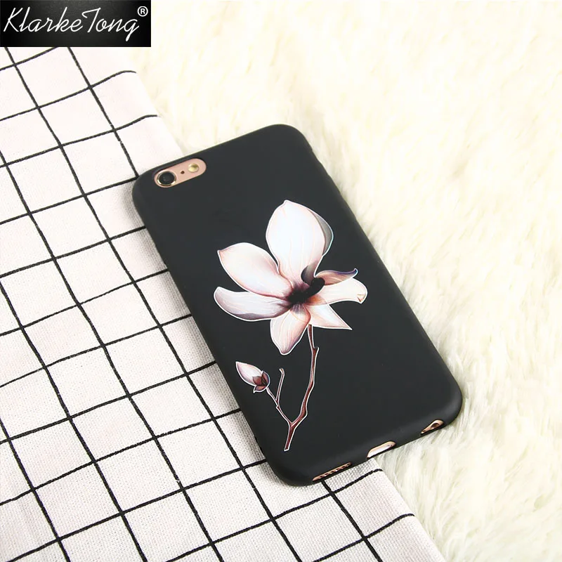 KlarkeTong White Pink Lily Flower Case For iPhone X 6 7 8 Plus Luxury