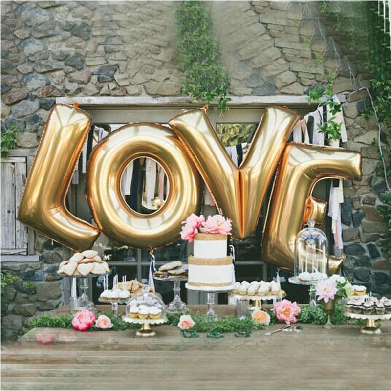 Love Letter Balloons 40 Inch Giant Jumbo Balloons Gold Silver Aluminium Foil Ballon For Wedding Engagement Valentine's Day Decor