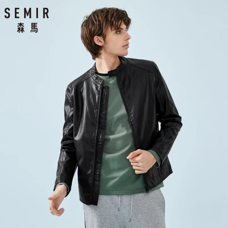 Мужская куртка SEMIR из искусственной кожи с маленьким воротником стойкой