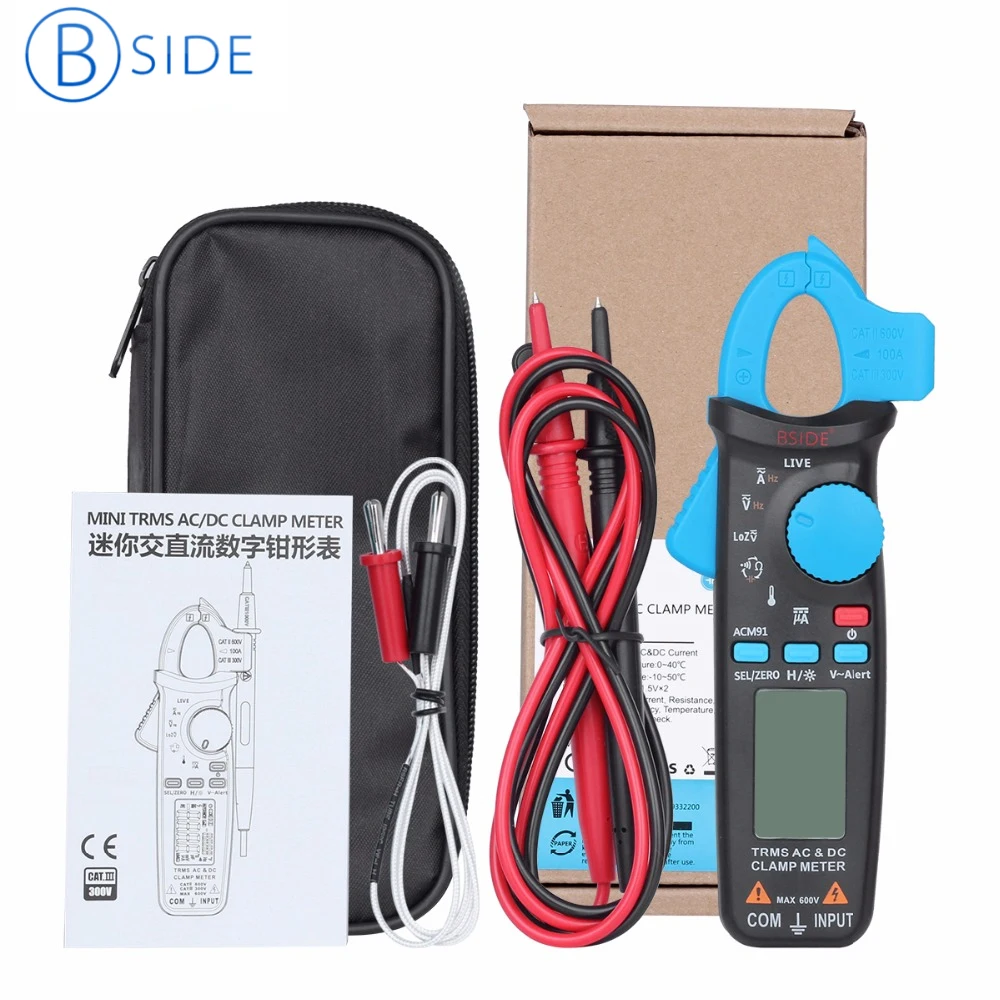

BSIDE ACM91 True RMS Digital Clamp Meter AC/DC Current Auto-Ranging Multimeter Live Check NCV Temp Frequency Capacitor Tester