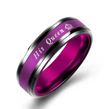 

Purple His Queen Crown Rings for Women Stainless Steel Letter Statement Ring Women Accessories 2019 Love Gift for Girlfriend