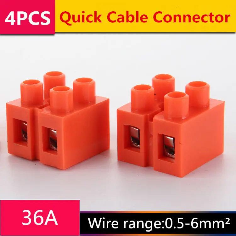 

4PCS/LOT T020 2Pin 36A Push Quick Cable Connector High Quality Universal Reuseable Clamp Terminal Wiring 0.5-6mm2 Wire Red CH-2