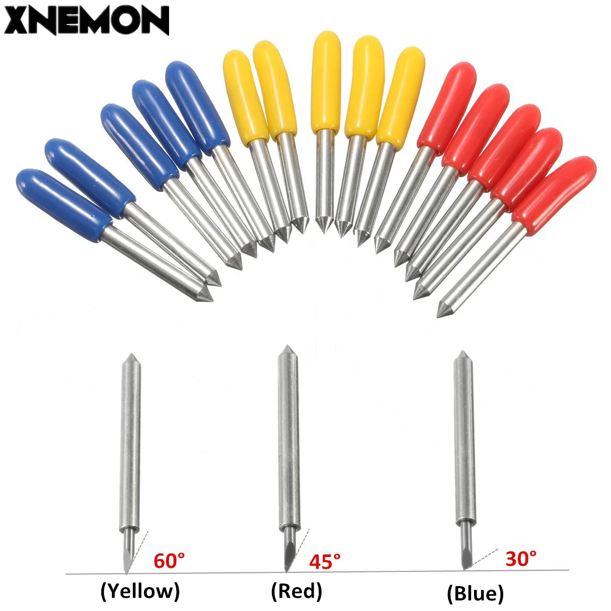 

XNEMON 15Pcs 30/45/60 Degree Blades Cutting Plotter for Roland Vinyl Cutter Blade Tungsten Steel Length: 22mm Diameter: 2mm