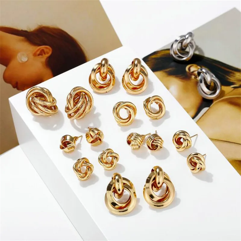 

Punk Style Gold Twisted Stud Earrings For Women Statement Jewelry Geometric Knot Alloy Maxi Round Earring Fashion Brincos