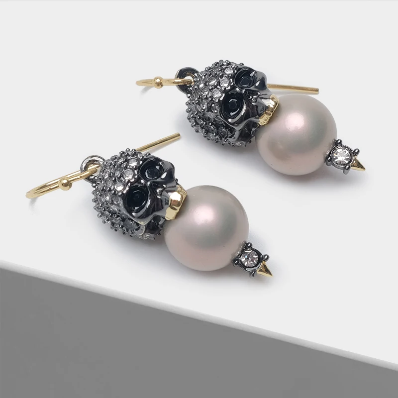 

skull drop pearl earrings trendy eardrop