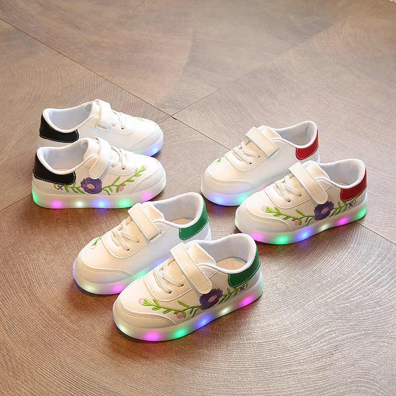 

European Lovely infant tennis Floral fashion cute baby sneakers All seasons Hook&Loop LED lighting girls boys shoes footwear