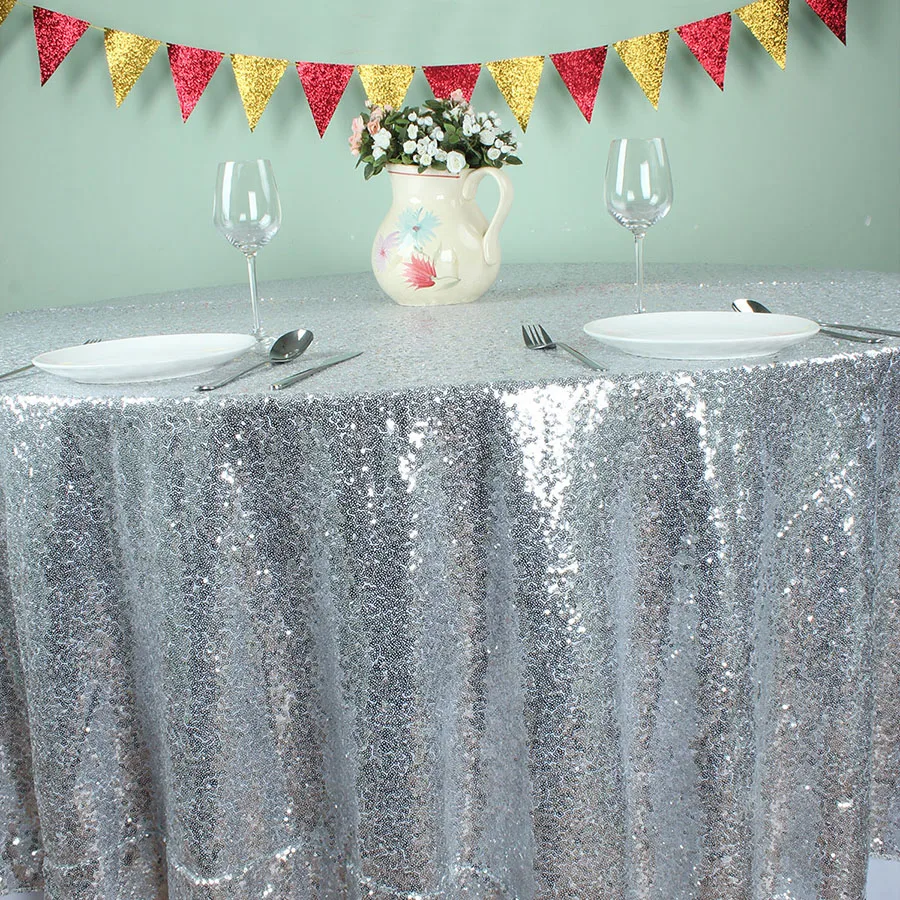 SILVER Glitz Banquet Round Sequin TableCloths Christmas Birthday