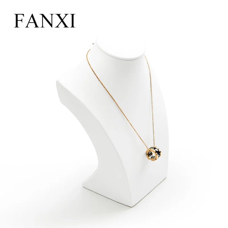 FANXI Stylish White PU leather Jewelry Display Stand Mannequin Model Pendant Display Necklace Bust Holder Jewelry Organizer
