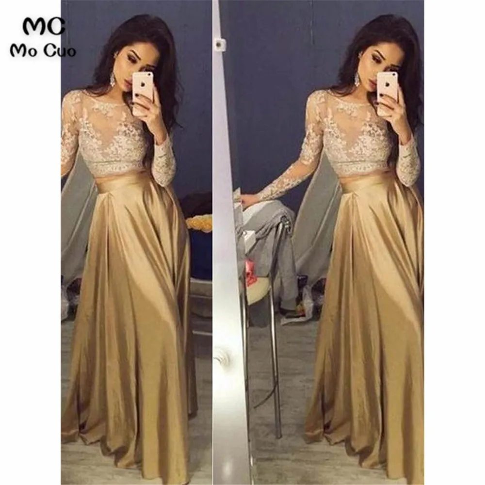 Princess Long Sleeves Scoop Taffeta Applique Floor-Length Two Piece Dresses