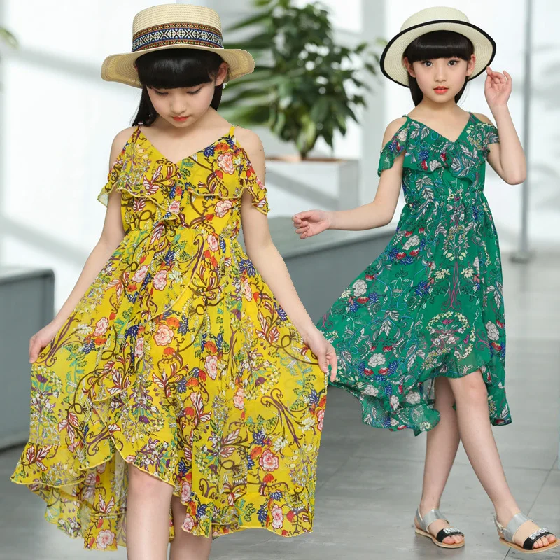 

Kids 2-13Y Teenage Children's New Girl Dress 2018 Summer Strapless Beach Dresses Chiffon Dresses Girls Fashion Children Clothes