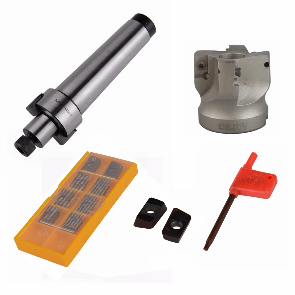 

MT4 FMB22 M16 Tool Holder Shank 50mm with Drawbar Face Endmill CNC Milling Cutter w/ 10pcs APMT1604 Carbide Inserts