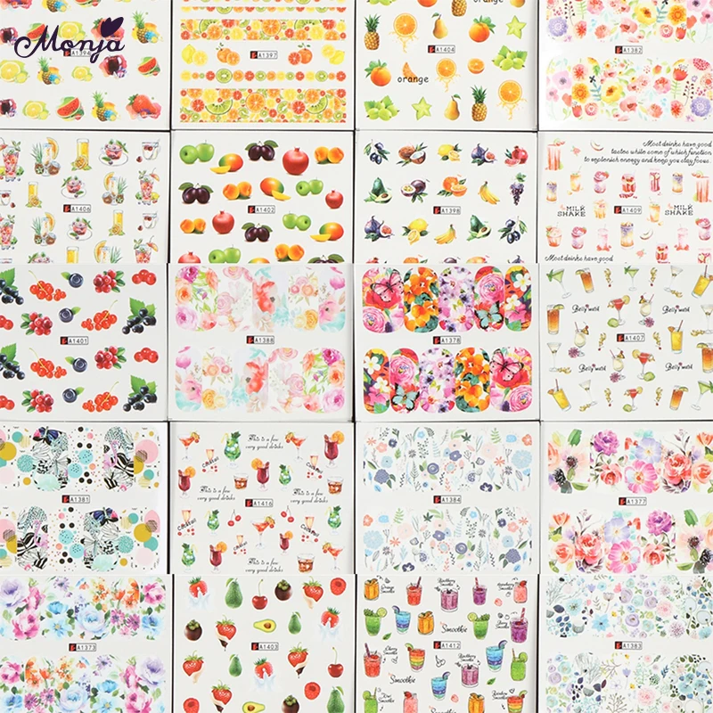 

Monja 48 Sheets Nail Art Flower Fruit Cocktail Series Watermark Sticker Full Cover Water Transfer DIY Decals Foil Manicure Tool