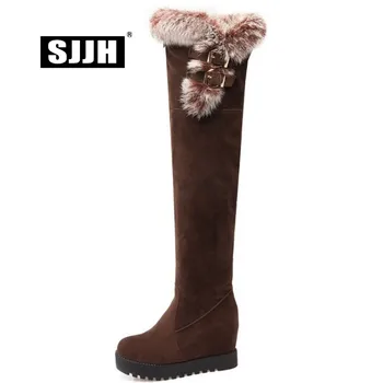

SJJH Women Nubuck Long Boots with Round Toe High Heels Plush Over-the-Knee Boots Winter Fashion Formal Shoes Large Size A1049