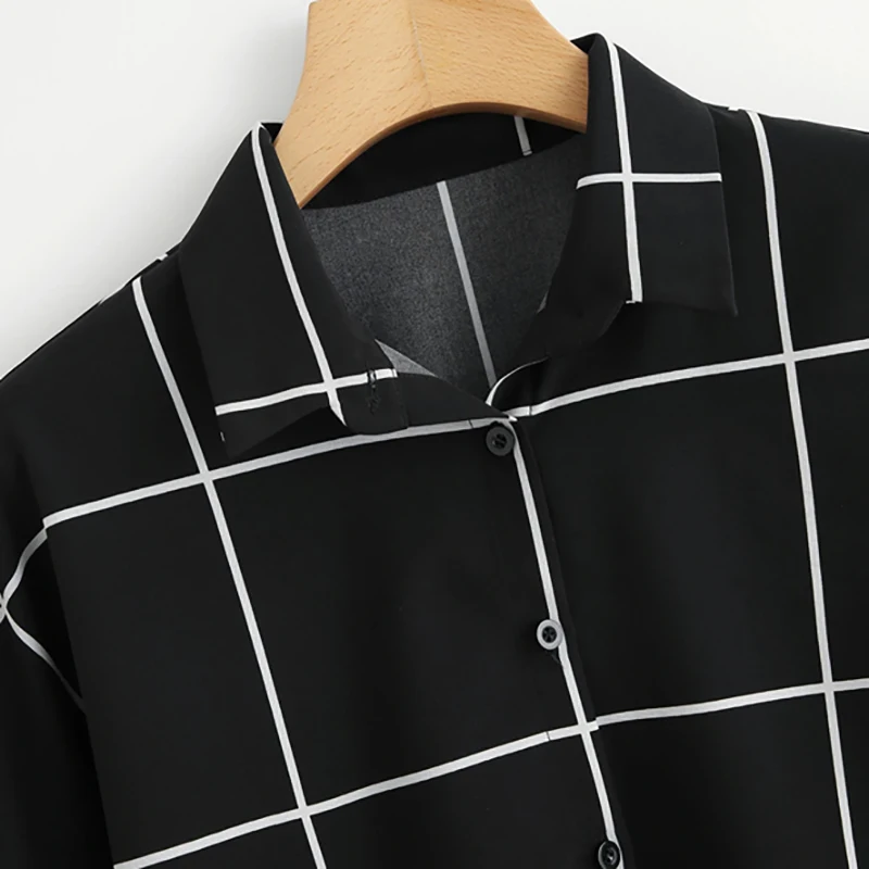 Dotfashion черно-белая рубашка в клетку с манжетами на рукавах летняя повседневная одежда с рукавами летучая мышь с планкой женская одежда топы и блузки