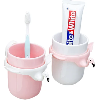 

1PC Bathroom Storage Rack Wall Mounted Flamingo Toothbrush Holder With Cup for Hotel Home