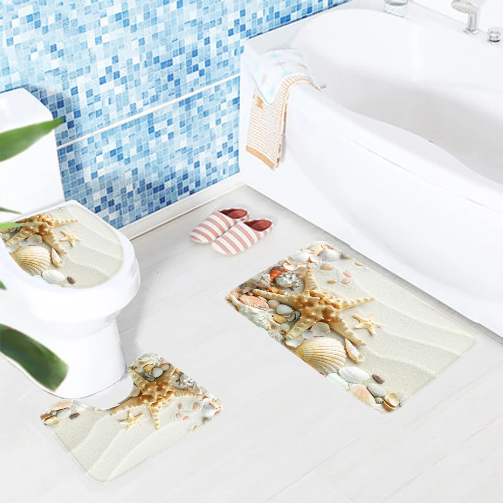 Kamar Mandi Tikar Set 3 Pcs Pantai Seashell Starfish Pola Mandi Tikar Non Slip Mandi Karpet Dan Toilet Tikar Set Mats Set Bathroom Mat Setbath Mat Aliexpress