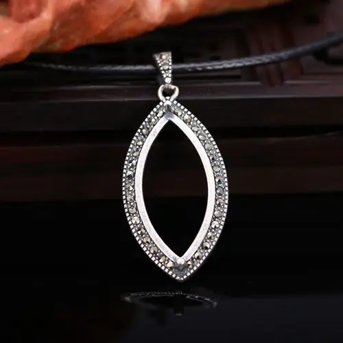 

925 Sterling Silver Vintage Retro Pendant for 10.5x21.5mm Marquise Cabochon Semi Mount Fine Jewelry Setting Art Deco for Amber