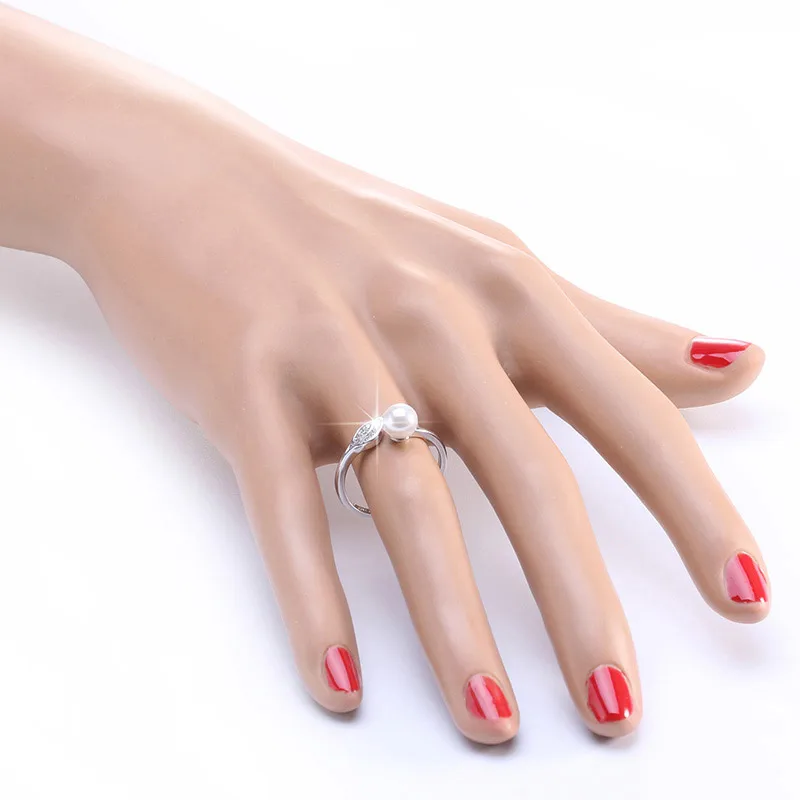 ORSA JEWELS Silver 925 Leaf CZ Rings Reliable with Big Simulated Pearl Sterling Silver Jewelry for Women SR16