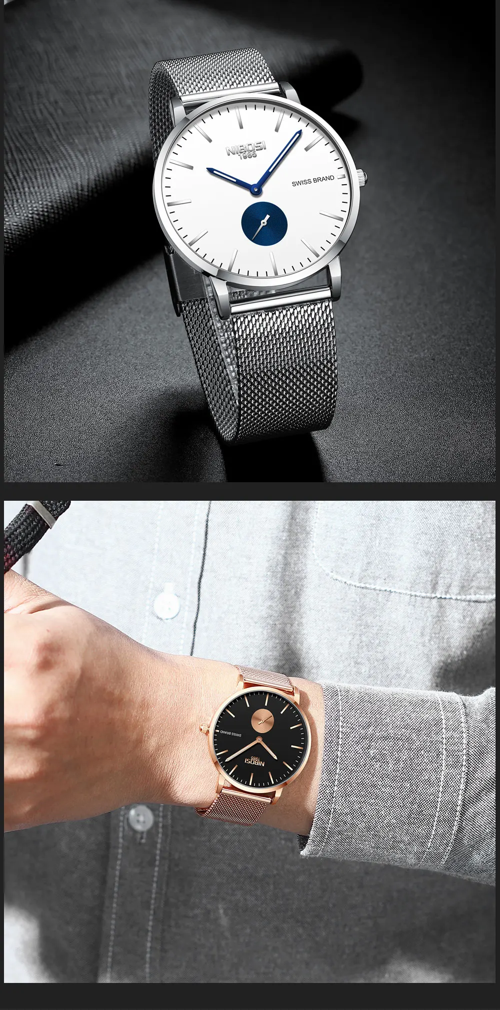 NIBOSI мужские спортивные часы Топ бренд класса люкс ультра тонкие повседневные водонепроницаемые часы Кварцевые полностью стальные мужские часы Relogio Masculino