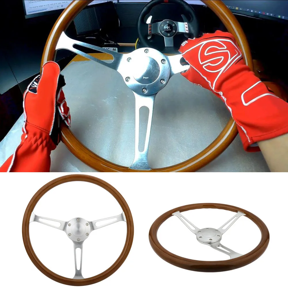 1" 380 мм деревянное классическое рулевое колесо хромированный спиц винтажное классическое деревянное зерно матовый спиц рулевое колесо