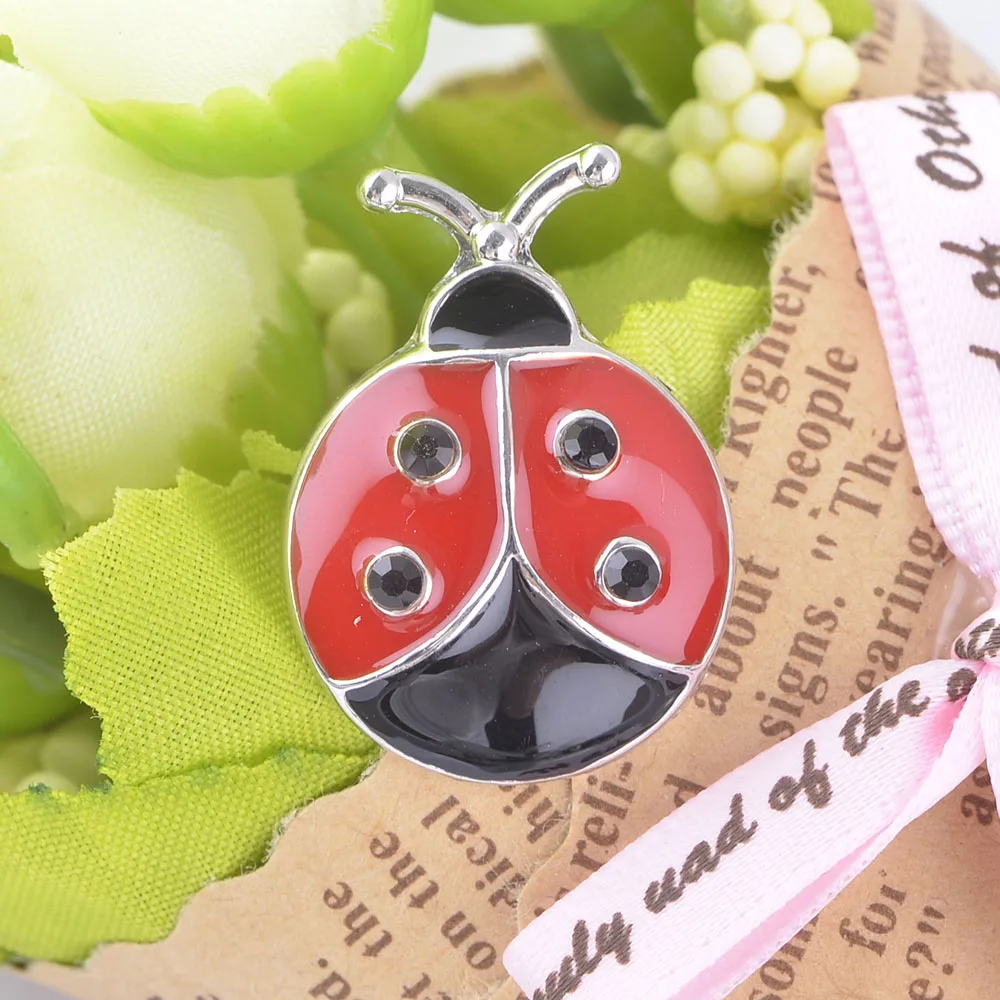 

(12 pieces/lot) Black Red Enamel Ladybug Snap