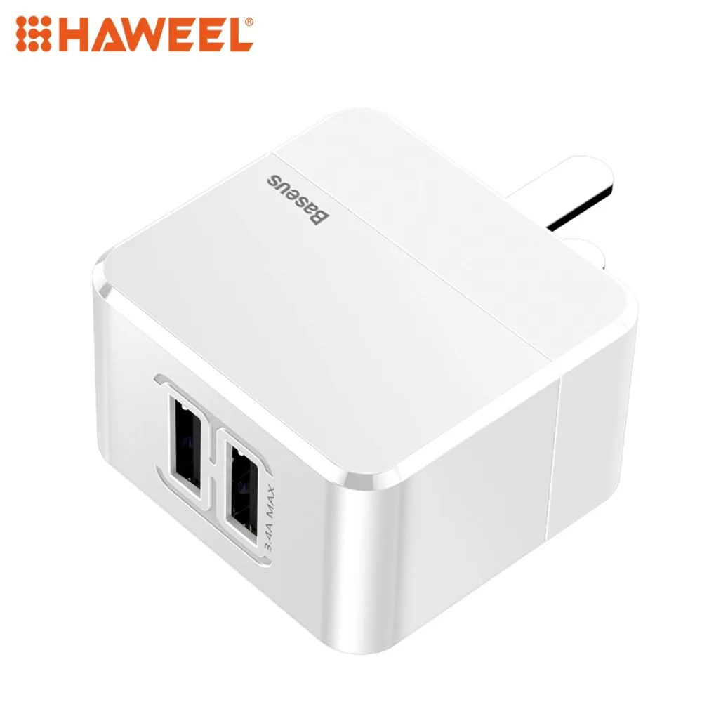

HAWEEL 3.4A Mini Square Dual USB Ports Hidden Foldable Pins Design Travel Fast Charger US Plug For Rechargeable Devices