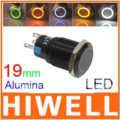

Alumina black metal pushbutton switch latching type ring illuminated 19mm diameter 1NO1NC Anti vandal