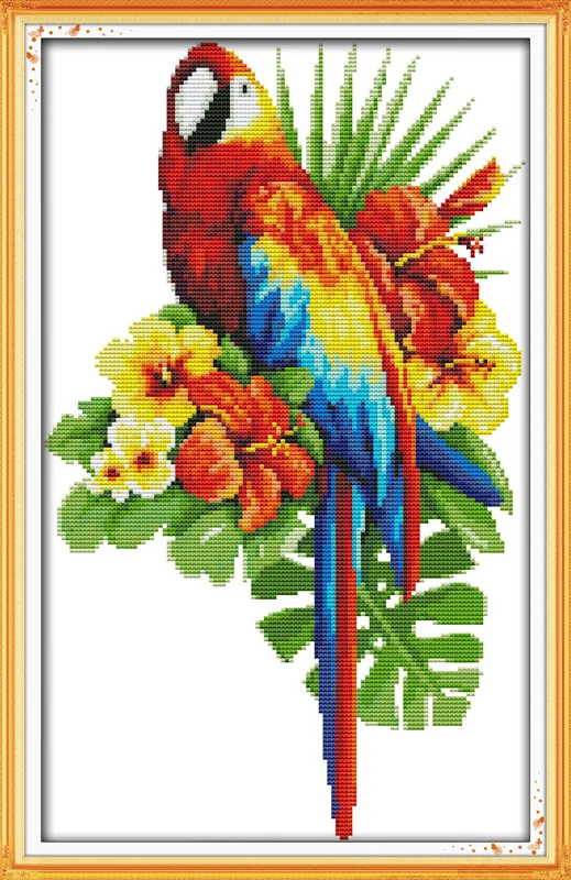 

The parrot and flowers Animal DMC cross stitch kits DMC white 11ct printed embroidery DIY handmade needle work wall home decor