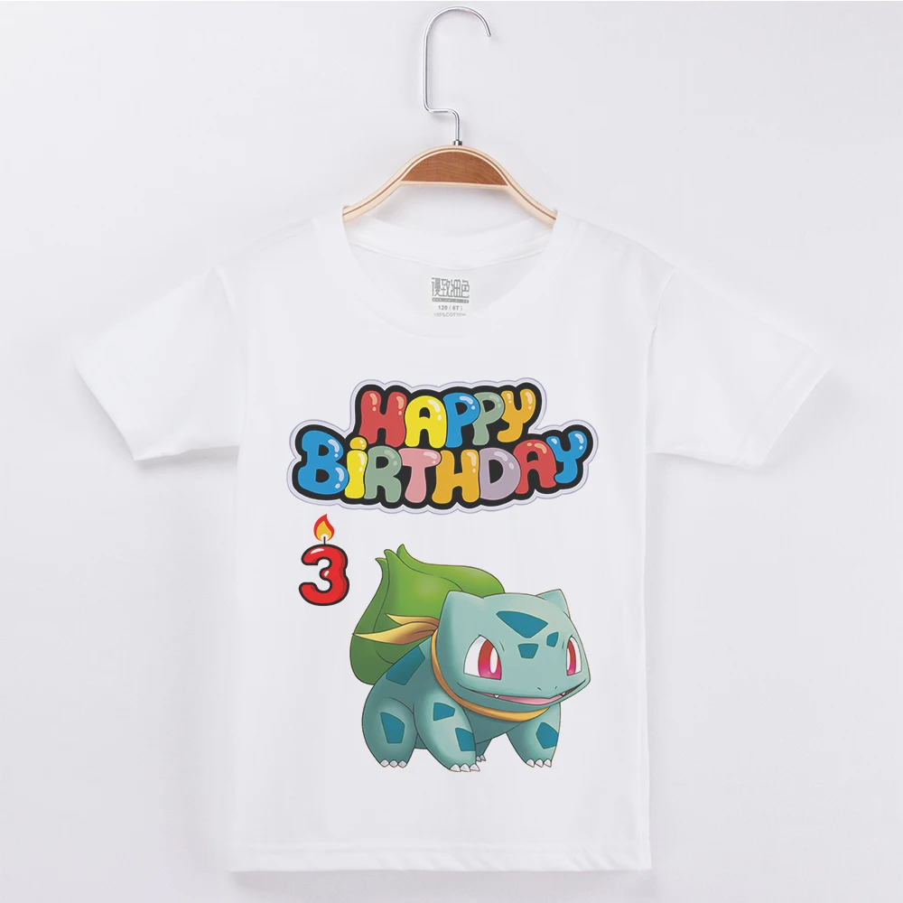 

Hot Sale Brand Birthday T Shirts Boys Fashion Cotton O-Neck Half Sleeve Child Tees Pokemon Printing Girls T-Shirt Basic Tee Tops