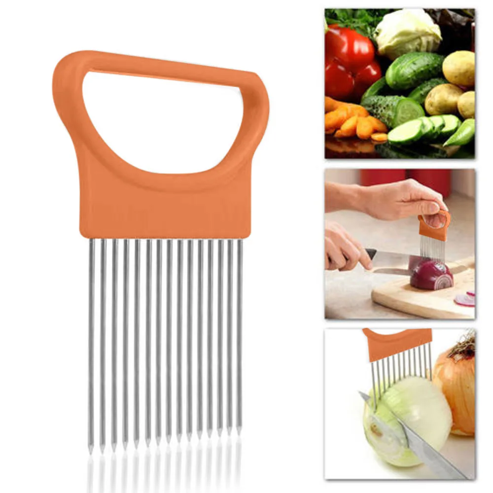 Томатный лук овощи слайсер режущий держатель для помощи руководство нарезки резак безопасная вилка# F - Цвет: Orange