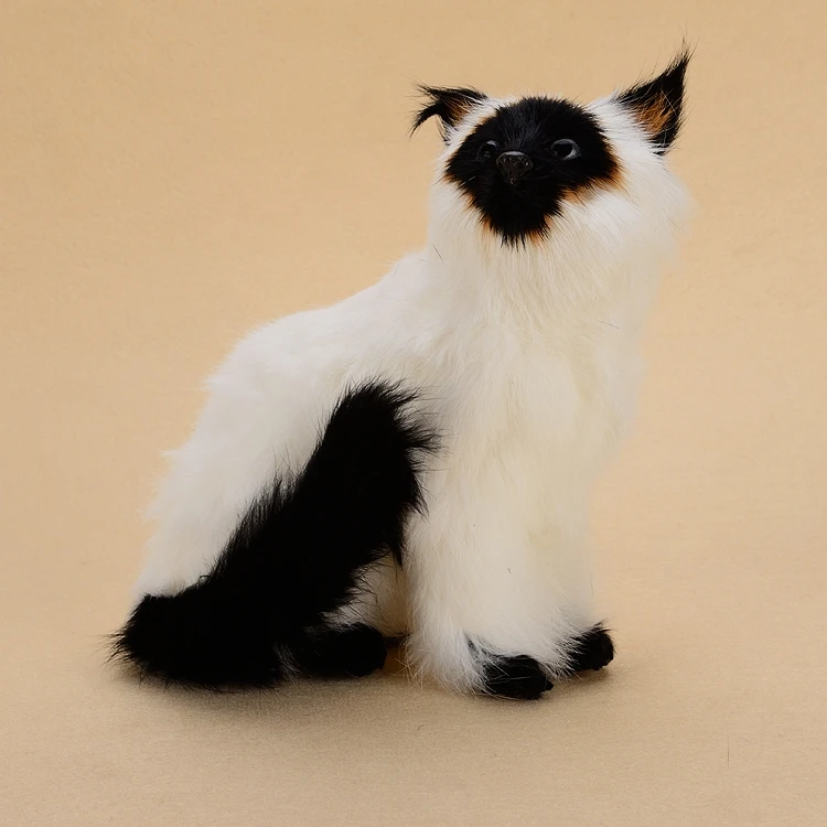 

new simulation black mouth cat toy resin&fur white sitting cat doll gift about 16x10x20cm 2551