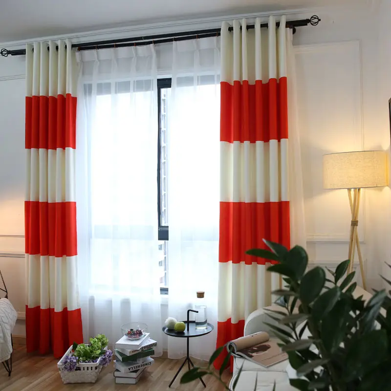 Orange White Splicing Striped High Shading Blackout Curtains For The Bedroom Cotton Linen Modern Curtain For Orange White Splicing Striped High Shading Blackout Curtains For The Bedroom Cotton Linen Modern Curtain For