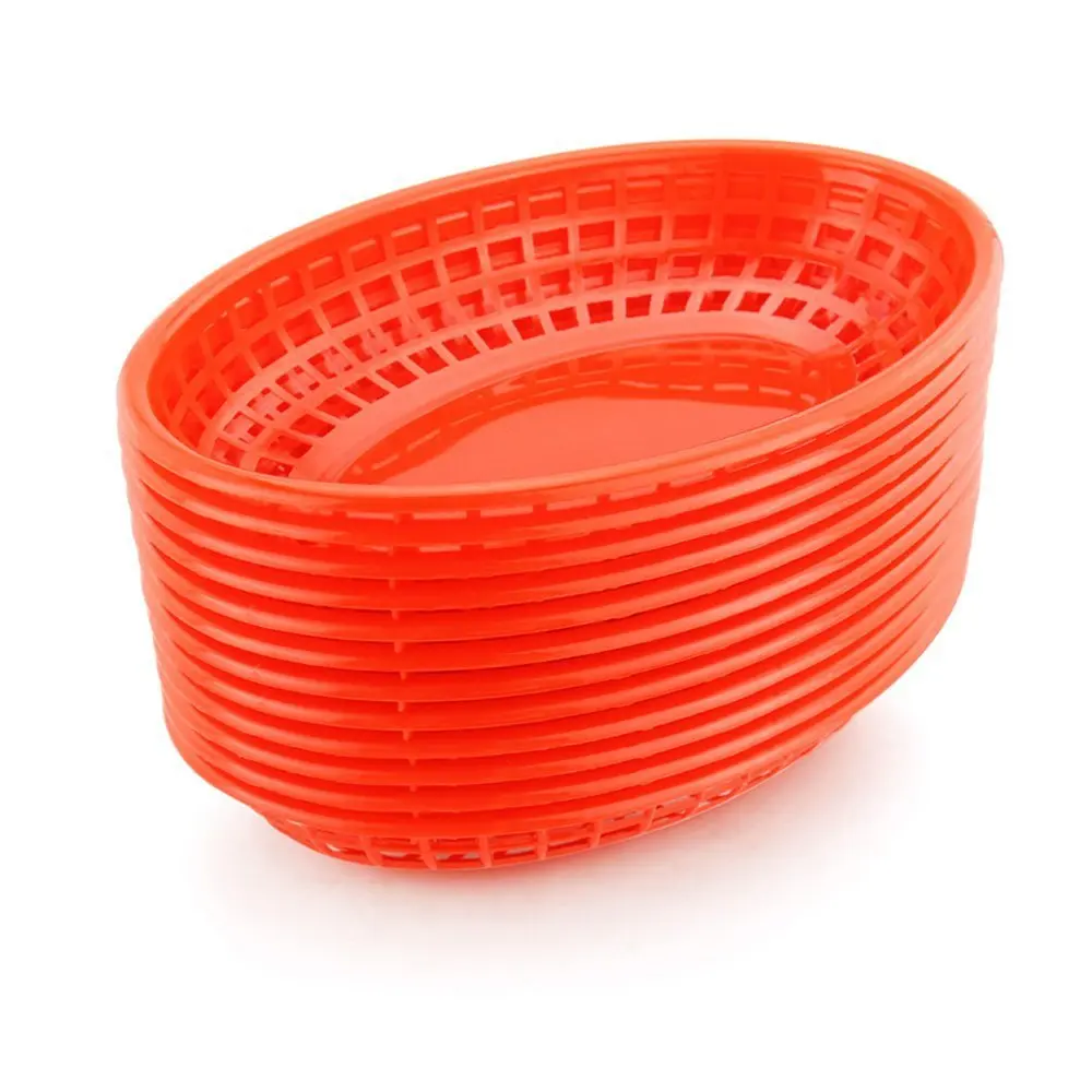 

Oval Plastic Serving Basket Plastic Fast Food Tray Restaurant Black Dozen Side Oval Food Dinner Plates Picnic Tool 12pcs 9.25''