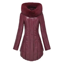 Зимние женские пуховики из натуральной овечьей кожи, пальто с капюшоном из лисьего меха, женское меховое пальто VK1406