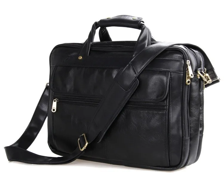 Большая емкость 15." портфель для ноутбука черный натуральная кожа мужские сумки через плечо натуральная кожа портфель мужские дорожные сумки# vp-j7146